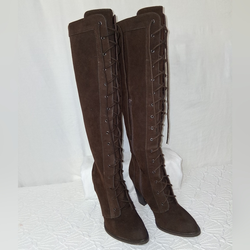 Shoe Dazzle Dark Brown Lace-Up Heeled Boots Size 9 - Picture 12 of 16